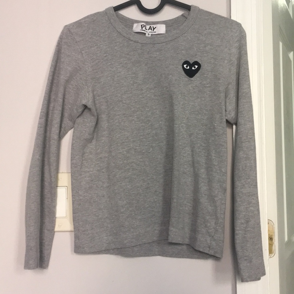 Comme des Garçons PLAY Gray Long Sleeve Tee with Black Heart Patch